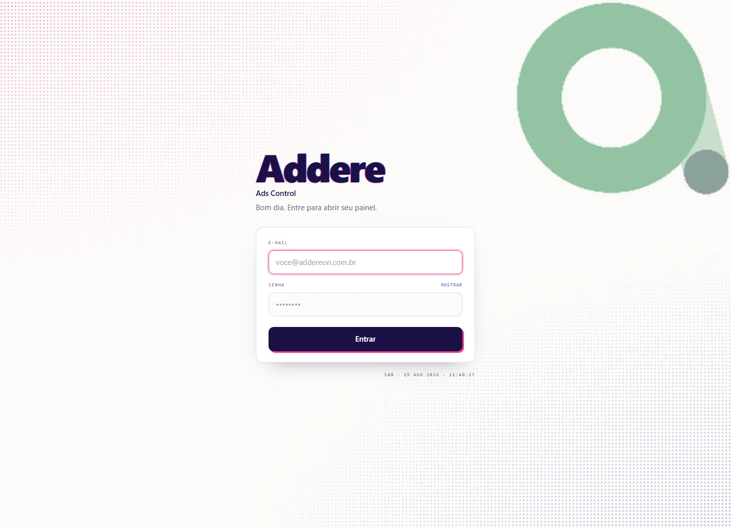 Tela de login do AddereAdsControl